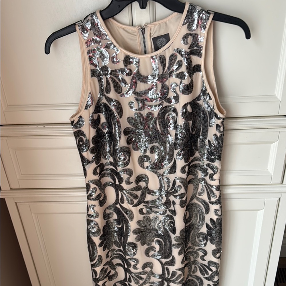 Vince Camuto Silver and Cream Mini Dress